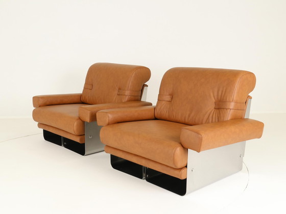 Image 1 of Lounge Chairs By Xavier Féal For Inox Industrie France, 1970S