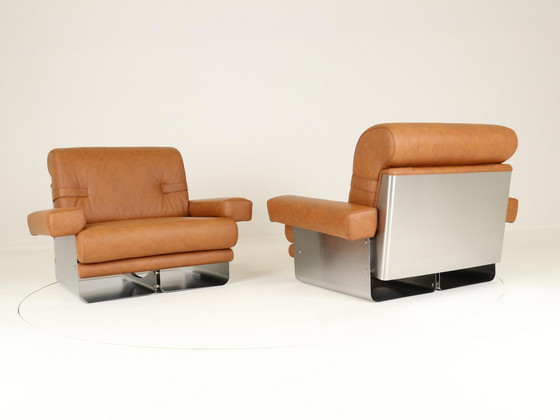 Image 1 of Lounge Chairs By Xavier Féal For Inox Industrie France, 1970S