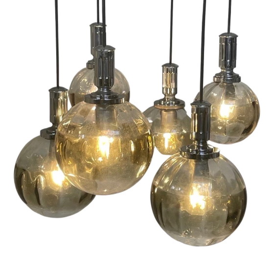 Image 1 of Massive - Cascade - Vintage 60’s hanging pendant - Including matching canopy - Smoked glass