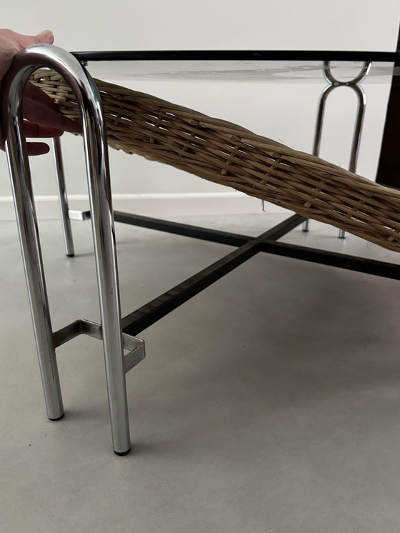 Image 1 of Vintage Salon Table Of Glass Chrome And Rattan