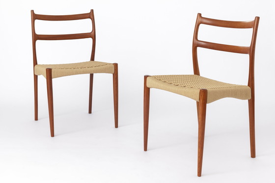 Image 1 of 2 sillas Søren Ladefoged, teca, década de 1960, asiento de cuerda de papel, sillas de comedor, juego de 2