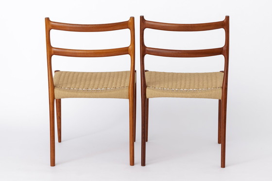 Image 1 of 2 chaises Søren Ladefoged, teck, années 1960, siège en corde de papier, chaises de salle à manger, ensemble de 2