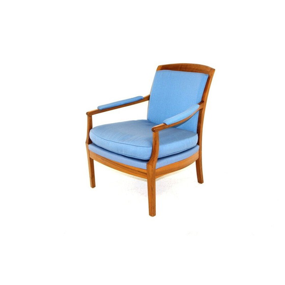 Image 1 of Vintage walnut and fabric armchair, Sweden 1960