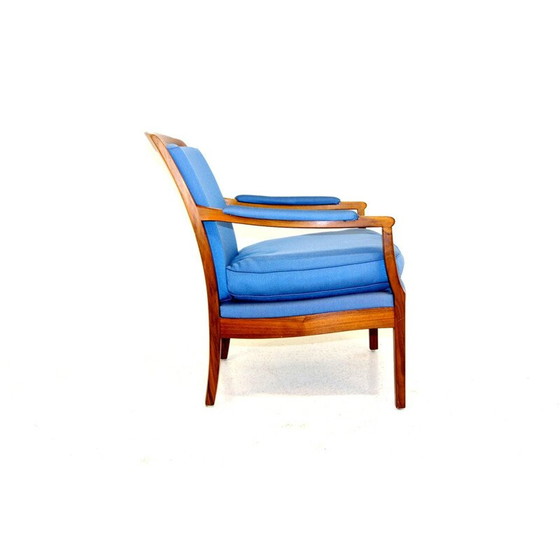 Image 1 of Vintage walnut and fabric armchair, Sweden 1960