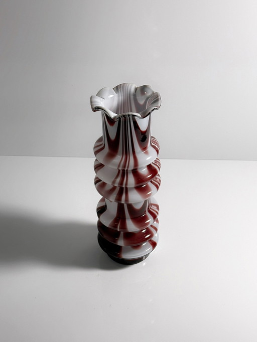 Vintage Carlo Moretti Opalina Fiorentina Glass Vase Italy 1970s 1960s Opal Milk Brown Swirl Mid - Century