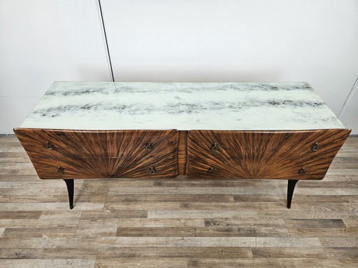 Mid Century Sideboard With Glass Top And Four Drawers