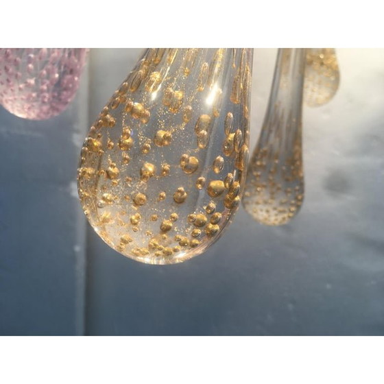 Image 1 of Murano Glass Sputnik Chandelier With Gold And Pink With Air Drops