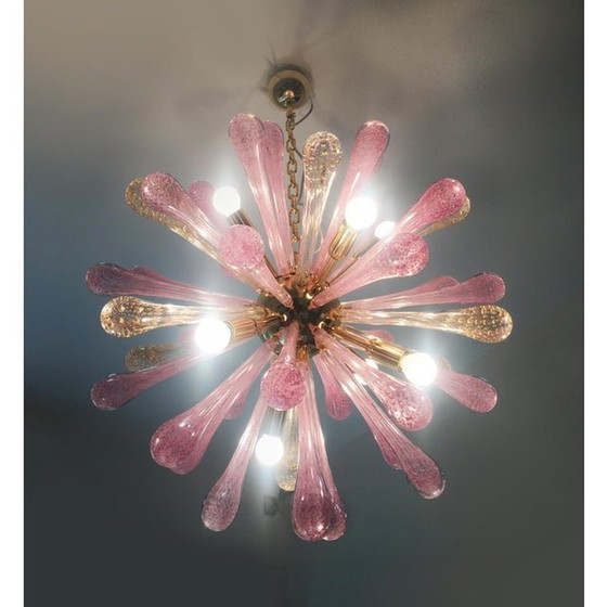 Image 1 of Murano Glass Sputnik Chandelier With Gold And Pink With Air Drops