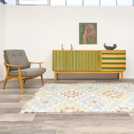 60s sideboard, green lacquered, grooved front, 182 Cm