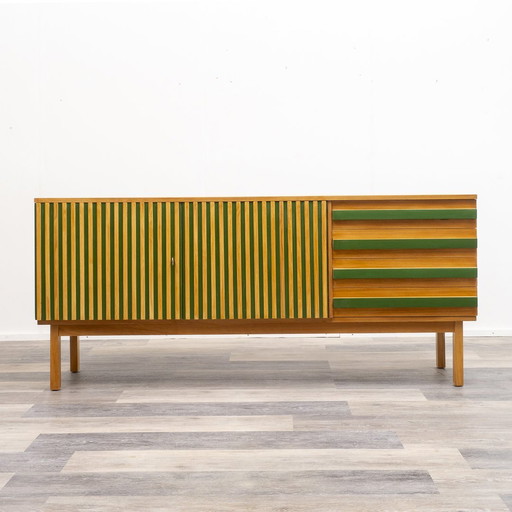 60s sideboard, green lacquered, grooved front, 182 Cm