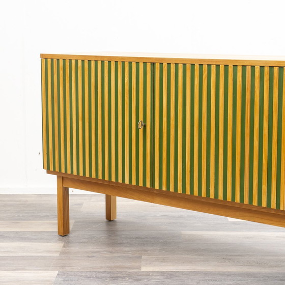 Image 1 of 60s sideboard, green lacquered, grooved front, 182 Cm