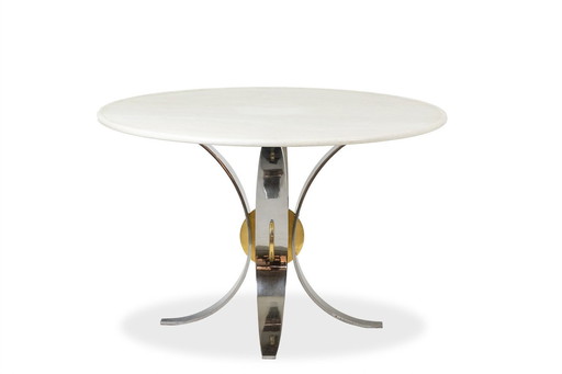 White Marble And Chrome And Gold Metal Table. Circa 1970.