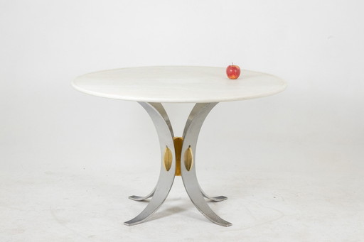 White Marble And Chrome And Gold Metal Table. Circa 1970.