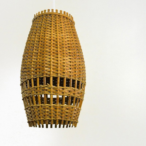 Image 1 of Vintage wicker and plastic pendant lamp, Denmark 1960s