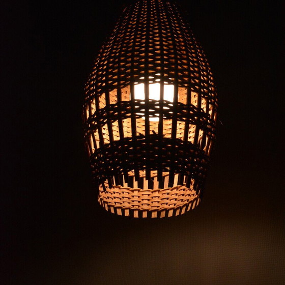 Image 1 of Vintage wicker and plastic pendant lamp, Denmark 1960s