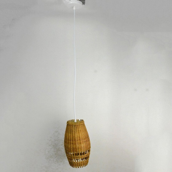 Image 1 of Vintage wicker and plastic pendant lamp, Denmark 1960s