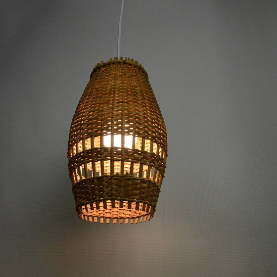 Image 1 of Vintage wicker and plastic pendant lamp, Denmark 1960s