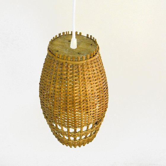 Image 1 of Vintage wicker and plastic pendant lamp, Denmark 1960s