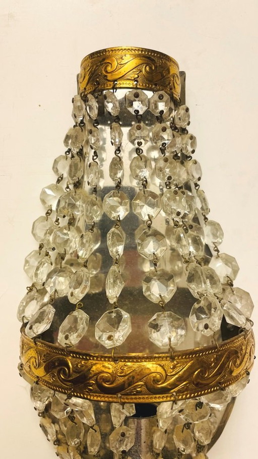 Vintage Wall Lamp With Pendants * Hollywood Regency *