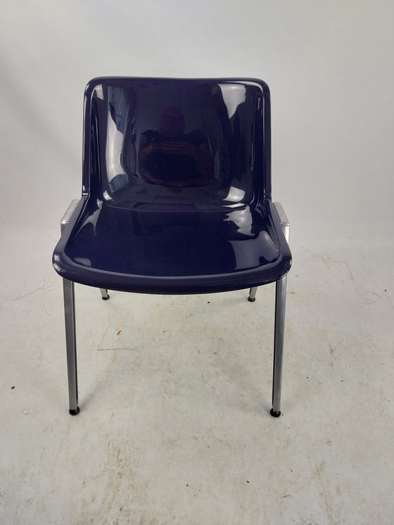 Image 1 of 1 x tecno Italy 1980's plastic and aluminum chair. Blue