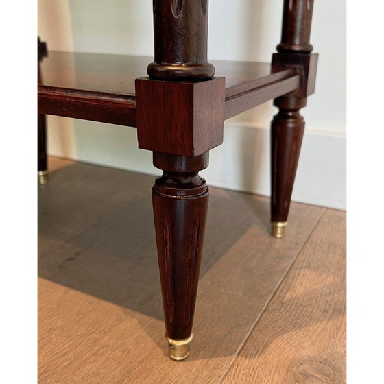 Image 1 of Pair of vintage mahogany and brass sofa ends with leather tops, 1940s