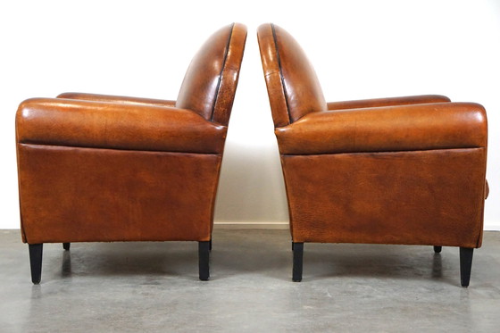 Image 1 of Set of two sheep leather Art Deco style designer armchairs