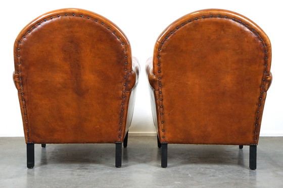 Image 1 of Set of two sheep leather Art Deco style designer armchairs