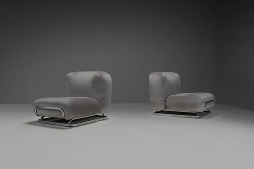 Beautiful Mohair and Chrome Lounge Chairs Made in Italy in the 1970s