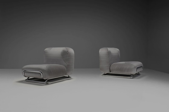 Image 1 of Beautiful Mohair and Chrome Lounge Chairs Made in Italy in the 1970s