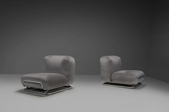 Image 1 of Beautiful Mohair and Chrome Lounge Chairs Made in Italy in the 1970s