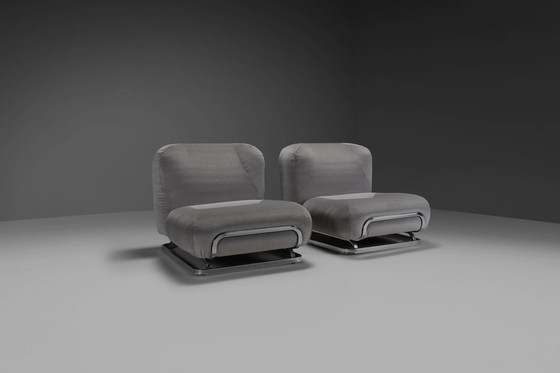 Image 1 of Beautiful Mohair and Chrome Lounge Chairs Made in Italy in the 1970s