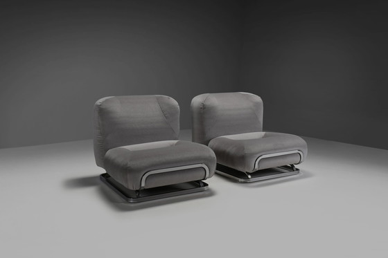 Image 1 of Beautiful Mohair and Chrome Lounge Chairs Made in Italy in the 1970s