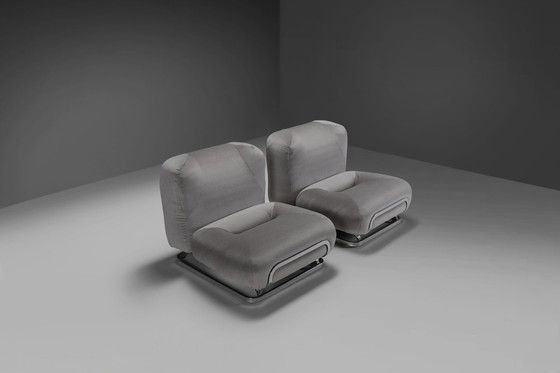 Image 1 of Beautiful Mohair and Chrome Lounge Chairs Made in Italy in the 1970s