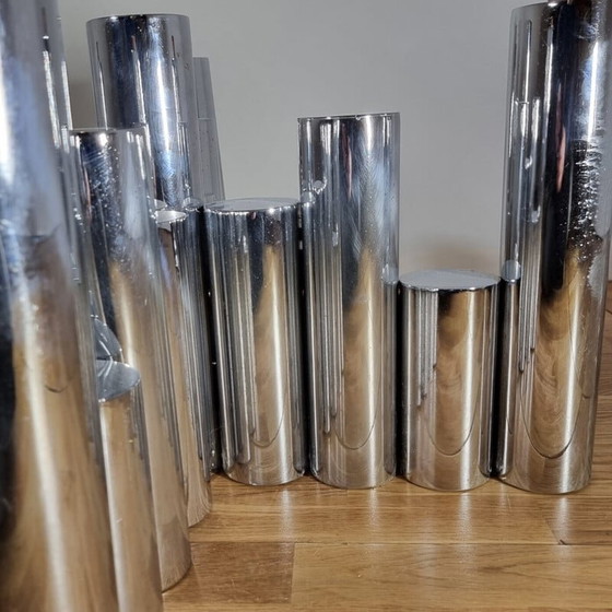 Image 1 of Vintage coffee table "Cylinders" in chromed metal, Italy 1970