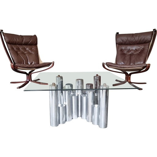 Vintage coffee table "Cylinders" in chromed metal, Italy 1970