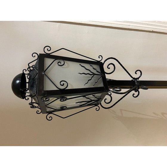 Image 1 of Vintage street lamp in froged iron and frosted glass, 1950