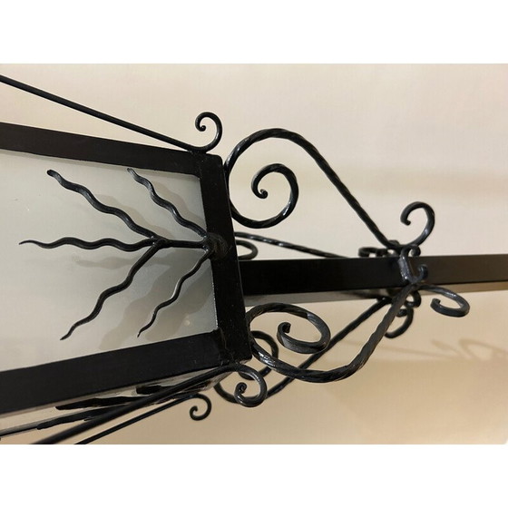 Image 1 of Vintage street lamp in froged iron and frosted glass, 1950