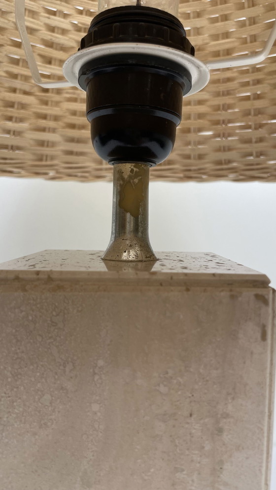 Image 1 of Vintage travertine table lamp with rattan shade