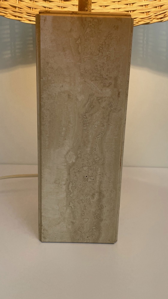 Image 1 of Vintage travertine table lamp with rattan shade