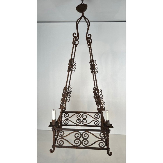 Image 1 of Vintage wrought iron chandelier with 8 lights, 19940