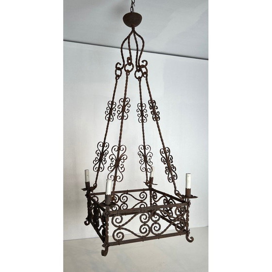 Image 1 of Vintage wrought iron chandelier with 8 lights, 19940