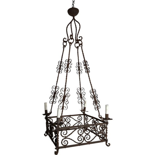Vintage wrought iron chandelier with 8 lights, 19940