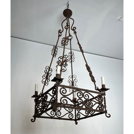 Image 1 of Vintage wrought iron chandelier with 8 lights, 19940