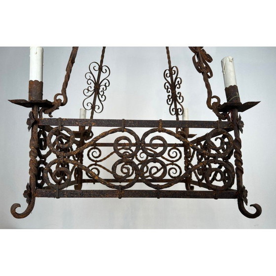 Image 1 of Vintage wrought iron chandelier with 8 lights, 19940