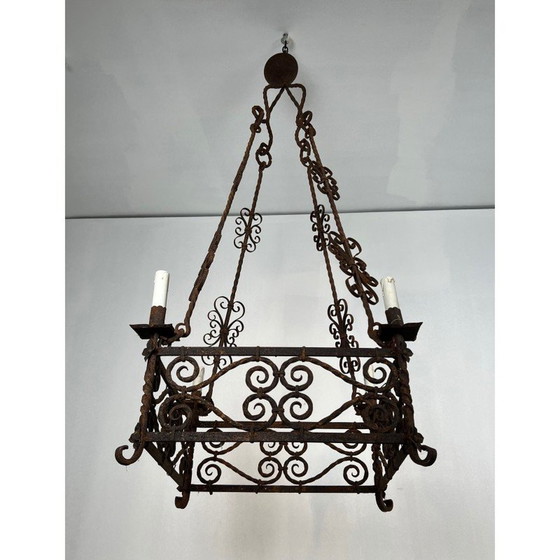 Image 1 of Vintage wrought iron chandelier with 8 lights, 19940