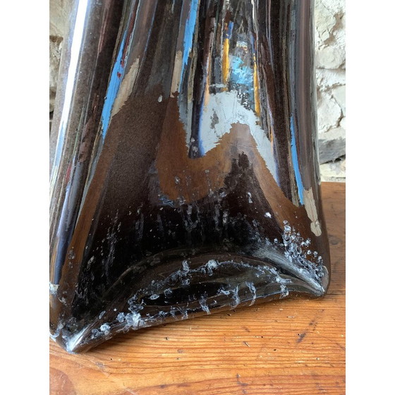 Image 1 of Vintage black glazed ceramic vase, 1970