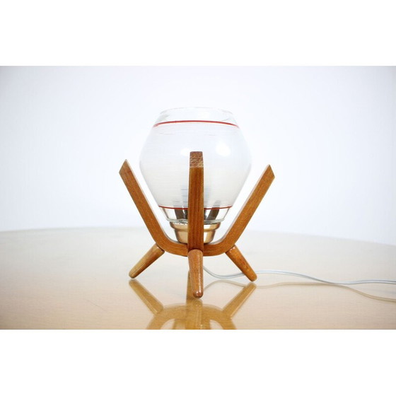 Image 1 of Lampada da comodino vintage in vetro e legno di Dřevo Humpolec, Cecoslovacchia 1970