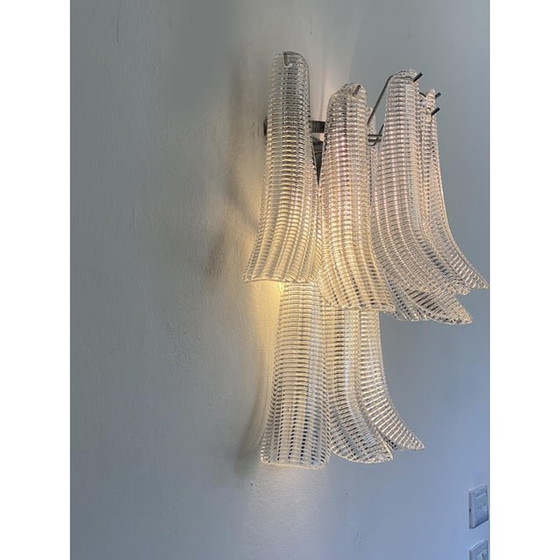 Image 1 of Contemporary Transparent Diamanted Murano Glass "Selle" Wall Sconces In Mazzega Style - A Pair