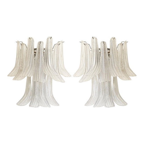 Image 1 of Contemporary Transparent Diamanted Murano Glass "Selle" Wall Sconces In Mazzega Style - A Pair