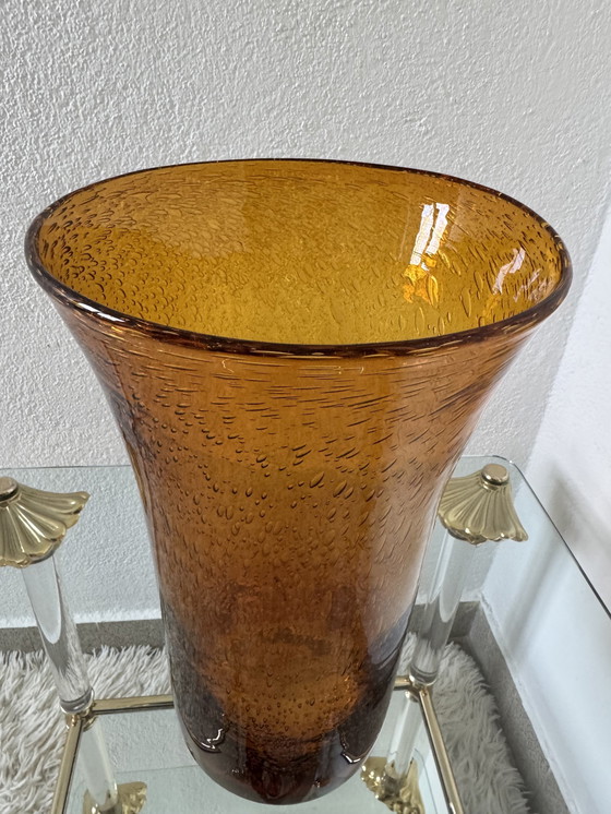Image 1 of Grande vaso in vetro ambrato a bolle degli anni '60